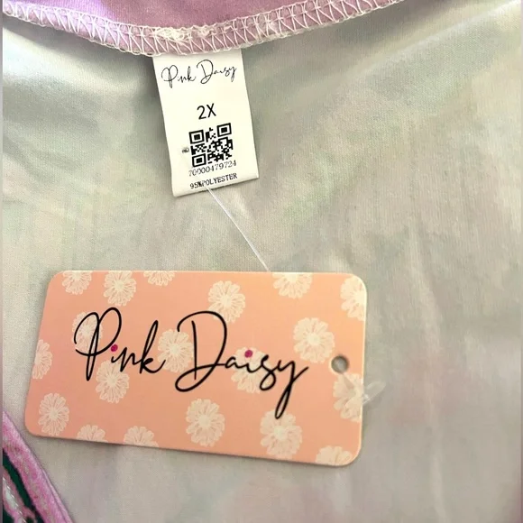 SOLD-PINK DAISY Comfy Purple Floral Geometric Pattern Easy Care Dress 2X New - Picture 3 of 11